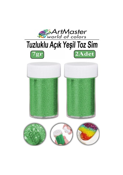 Toz Sim Açık Yeşil 2 Adet 7 Gr Tuzluklu Etkinlik Ders Okul Slime Dekorasyon Renkli Toz Sim Dekor Süsleme