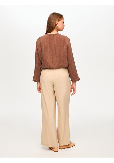Faik Sönmez Wide Leg Fit Modallı Beli Lastikli Pantolon S26pnt029 Us26pnt02934 Bej
