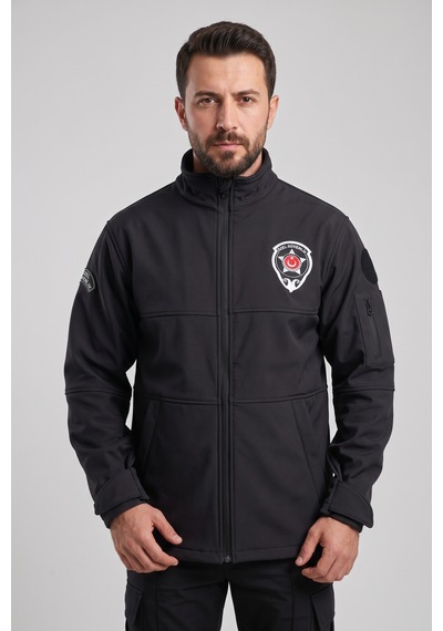 Füme Özel Güvenlik Softshell Mont - Reflektörlü Su İtici Armalı Personel Montu