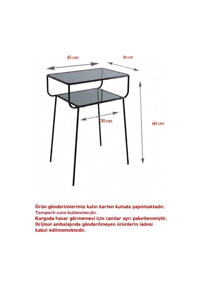 Geyik Yan Sehpa, Metal Sehpa, Cam Sehpa, Salon, Yatak Odası, Antre Siyah Füme Cam