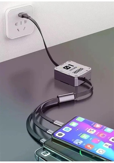 100w Geri Çekilebilir Makaralı Çoklu Şarj Kablosu Alüminyum Kutu Lightning Micro Type-c Şarj Kablosu