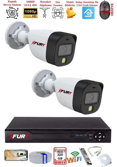 Fury 2 Kameralı 5mp Lens 2 Mp Görüntü Gece Renkli Full Hd Ultra Led Akıllı Güvenlik Kamerası 320gb