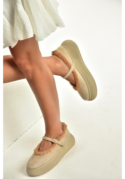 Fox Shoes V811269502 Bej Süet İçi Kürklü Günlük Kadın Ayakkabı Bej