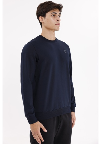 Rowinger Minimal Logolu Bisiklet Yaka Ribana Manşetli Rahat Kalıp Mevsimlik Sweatshirt Navyblue