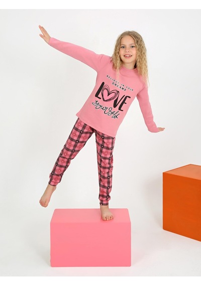 Kız Çocuk Uzun Kollu %100 Pamuklu Düğmeli Pijama Takımı Your Dreams Gül