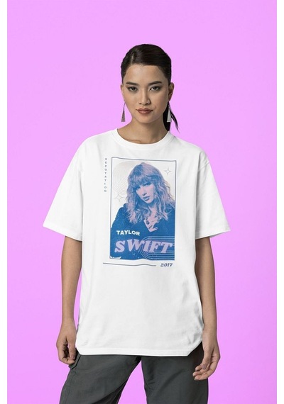 Reputation Şarkıcı Taylor Swift Baskılı Oversize Tişört Beyaz