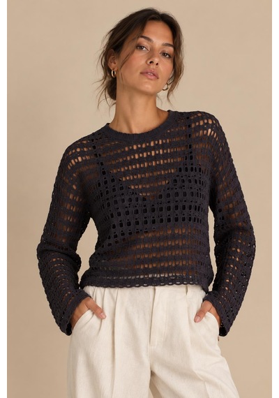 Alexandergardi Ajurlu Crop Bluz Koyu Mor