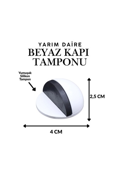 Beyaz Yarım Daire Yapışkanlı Kapı Tamponu Kapı Stoperi Metal Kapı Stopu Durdurucu Kapı Koruyucu