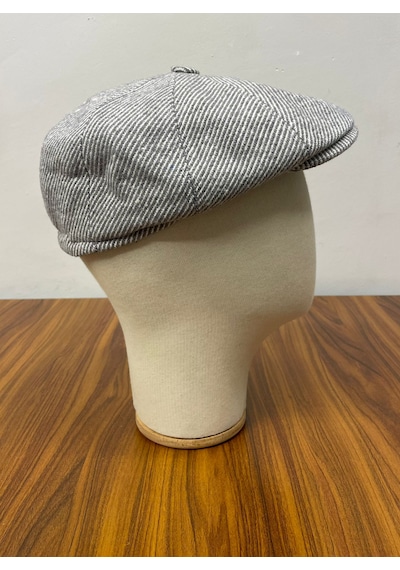 Hamze Peaky Blinders Model İngiliz Tarz Kaşe Kumaş Çizgili Kasket Şapka Gri