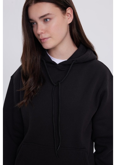 Tudors Kadın Relax Fit Rahat Kesim Pamuklu Kapüşonlu Kanguru Cepli Siyah Sweatshirt-39933 SiYAH Tudors Kadın Relax Fit Rahat Kesim Pamuklu Kapüşonlu Kanguru Cepli Siyah Sweatshirt-39933 SiYAH