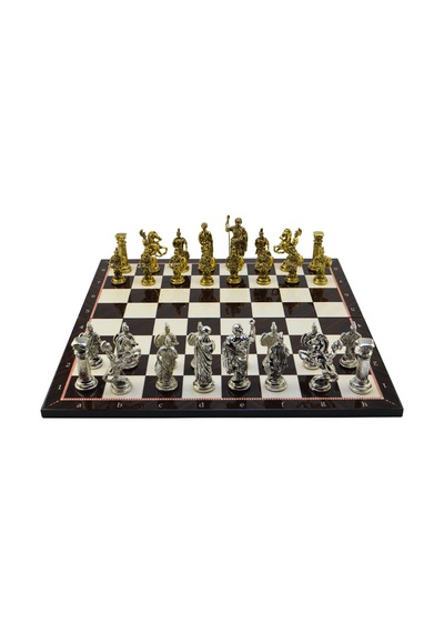 Gifthome Battal Boy Metal Roma Satranç Takımı Parlak Ve Katlanır Ceviz Desenli Mdf Satranç Tahtası 43x43 Cm.
