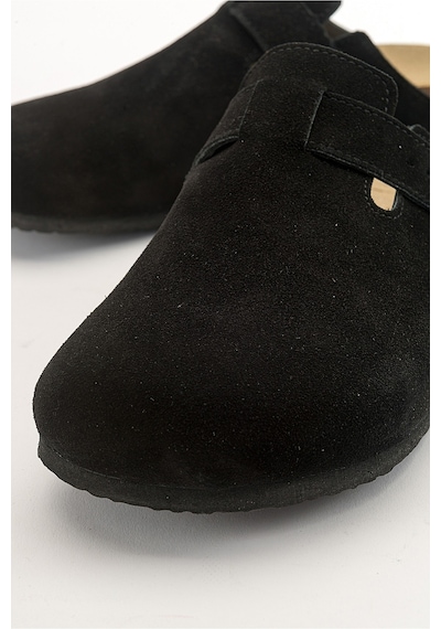 Luvishoes Gons Siyah Süet Deri Kadın Terlik Siyah