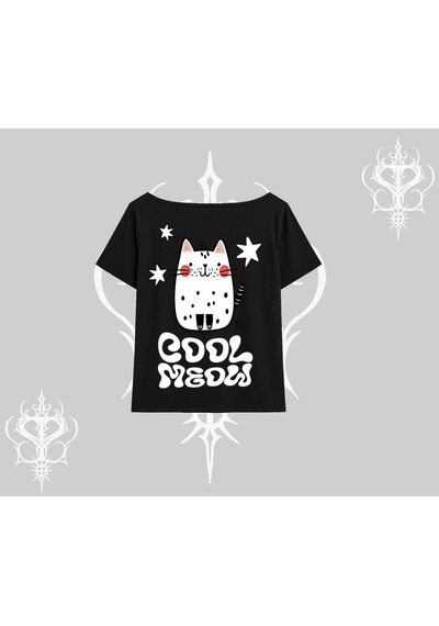 Startmore Startmore Cool Meow Yazılı Sevimli Kedi Arka Baskılı Kayık Yaka Tshirt Siyah Startmore Startmore Cool Meow Yazılı Sevimli Kedi Arka Baskılı Kayık Yaka Tshirt Siyah