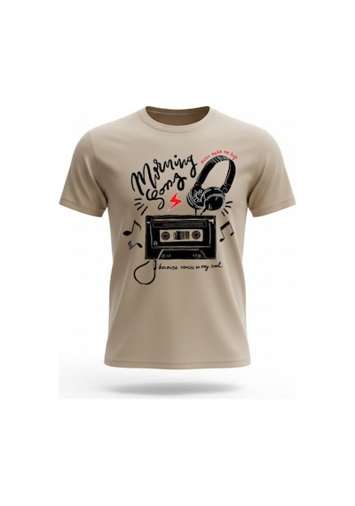 Urbantrendstore Unisex Müzik Temalı Oversize Fit Rahat Geniş Salaş T-shirt Günlük Tişört Bej