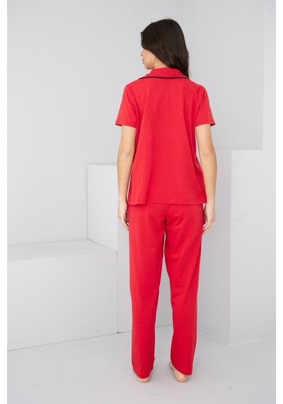 Siyah İnci Biye Detaylı Örme Pijama Takım7891 Kırmızı
