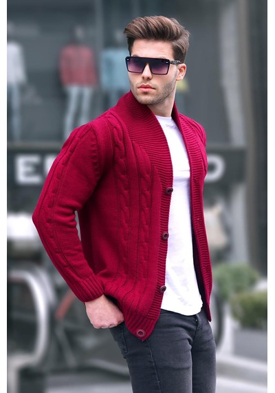 Madmext Bordo Örgülü Erkek Hırka 9053-bordo Bordo