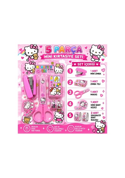 5 Parça Pembe Hello Kıtty Mini Kırtasiye Seti