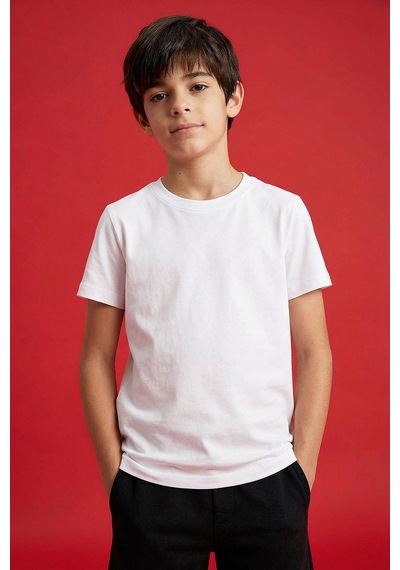 Beyaz O Yaka Standart Fit Basic Unisex Çocuk T-shirt - 11328 Beyaz