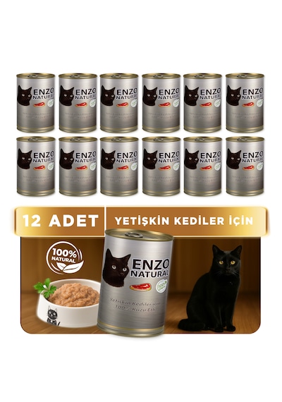Enzo Natural Kuzu Etli Konserve Yaş Kedi Maması 410 Gr X 12