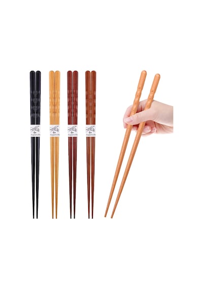 Valkyrie 5 Çift Doğal Ahşap Japon Yemek Çubuğu Seti 22,4 Cm Kaymaz El Oyması Kutulu Chopstick Seti