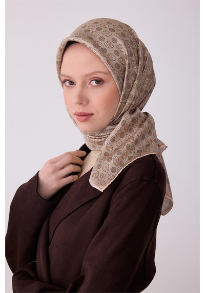 Belli Tivil Saf İpek Eşarp 4308 - 54 Vizon Batik Desen