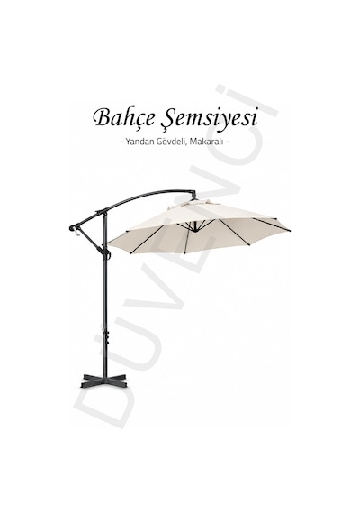 Naturel Bahçe Şemsiyesi,3 Mt Ampül Şemsiye, Makaralı Bahçe Şemsiyesi, Balkon Şemsiyesi Bej