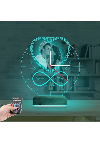 Luvivia Kalp Sevgiliye Hediye V2 Fotoğraflı Saatli 3d Lamba - Masa Gece Lambası