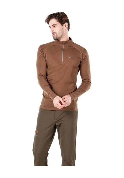 Woolona Astro Uzun Kollu Yarım Fermuarlı Yün Termal İçlik Brown