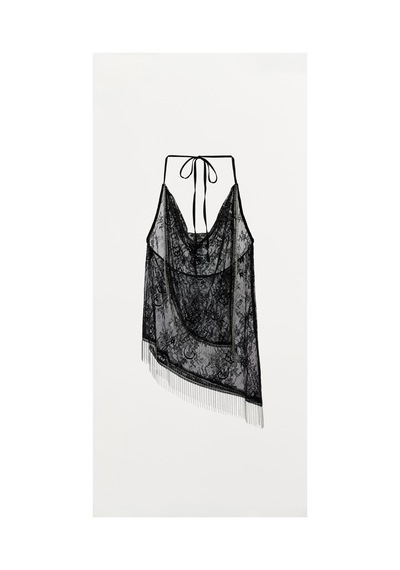 Lilly Noir Fringe Zincir Püsküllü Asimetrik Siyah Dantel Bluz Siyah Siyah