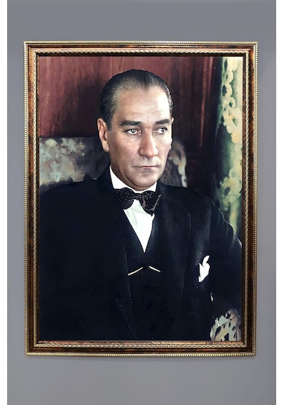 Atatürk Portresi Dijital Baskılı Kadife Kumaş Çerçeveli Tablo Tbl0043