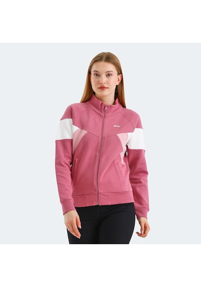 Slazenger VICTORY Kadın Fermuarlı Dik Yaka Cepli Gül Sweatshirt