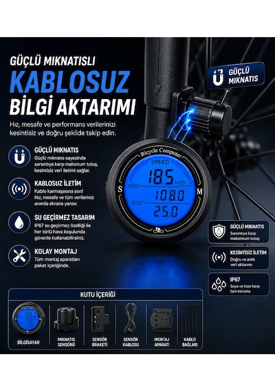 Kenly Bisiklet Bilgisayarı Km Saati Hız Mesafe Ölçer Lcd Ekranlı Su Geçirmez Kablolu Siyah