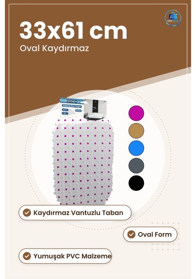Oval Pvc Kaydırmaz Banyo Paspası Vantuzlu 33x61 Cm Duruş Yumuşak çok renkli