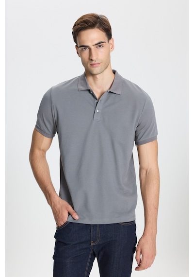 Ac&Co / Altınyıldız Classics Erkek Grı-grı Pamuklu Slim Fit Dar Kesim Polo Yaka Tişört