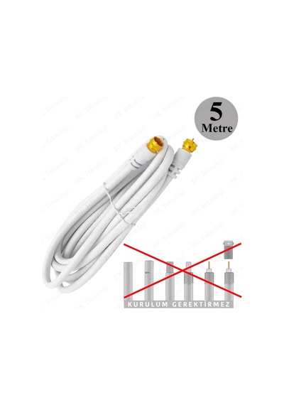 F Konnektörlü 5 Metre RG6/U Coaxial Hazır Uydu Anten Kablosu