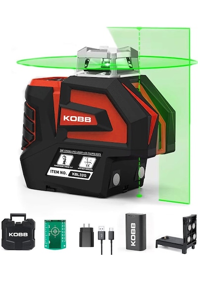 Kobb Kbl32g Profesyonel Li-ion Yatay 360 Ve Dikey Otomatik Hizalamalı Yeşil Nokta Şakül Ve Yeşil Çapraz Çizgi Lazer