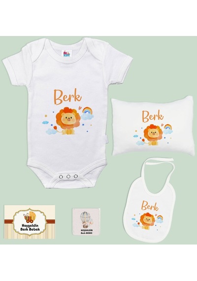 Bk Kids Kişiye Özel İsimli 5 Parça Beyaz Bebek Body Zıbın Yastık Hediye Seti, Yeni Doğan Bebek Giyim Hediyesi-7