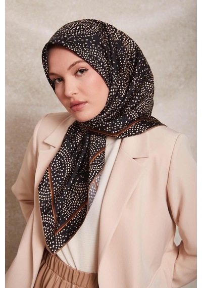 Levidor Noktalı Daireler Baskı Twill İpek Eşarp-0933 Siyah