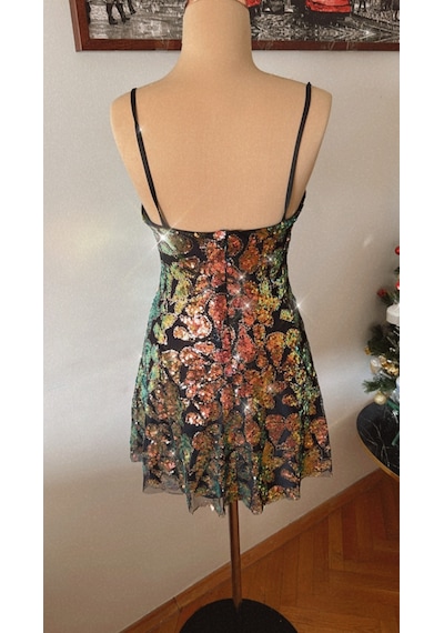 Chica Rosa Fashion Askılı Pullu Kısa Elbise Bakır