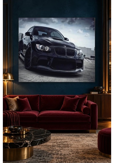 Fida Bulutlu Gökyüzü Altında Siyah Bmw M3 Canvas Tablo