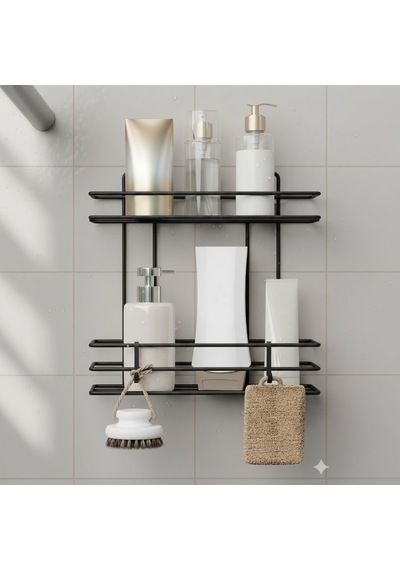 Teome Yapışkanlı 2 Katlı Banyo Rafı Duş Şampuanlık Duvar Düzenleyici Organizer Çok Renkli