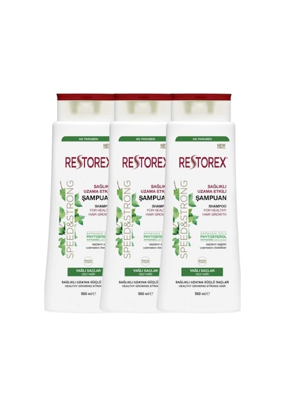 Restorex Sağlıklı Uzama Etkili Yağlı Saçlar İçin Şampuan 3 x 500 ML