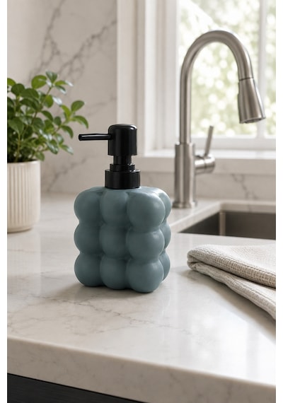 Modern Bubble Sıvı Sabunluk 400 Ml Siyah Pompalı Kabarcık Desenli Banyo Ve Mutfak Tezgâh Üstü Dispenser - 15 Cm X 9 Cm X 6,5 Cm Füme
