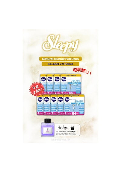 Sleepy Bio Natural Günlük Ped Natural Uzun 9 x 64'lü + Rosie Purple Violet Oda Kokusu