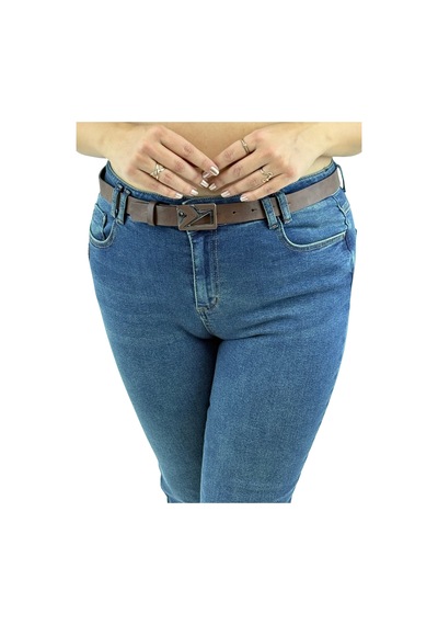 Büyük Beden Denim Toparlayıcı Kemerli Yüksek Bel Boru Paça Kadın Pantolon Mavi