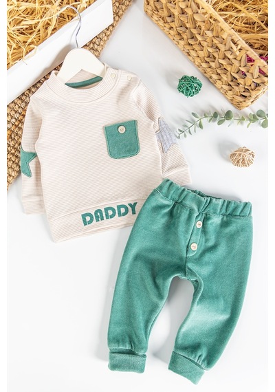 Daddy Baskılı Kadife 2'li Erkek Bebek Takım 001