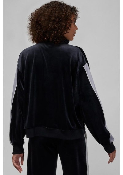Nike Jordan Flight Full Zıp Velaur Womens Sweatshirt Oversize Kadife Kadın Sweatshirt Siyah Siyah
