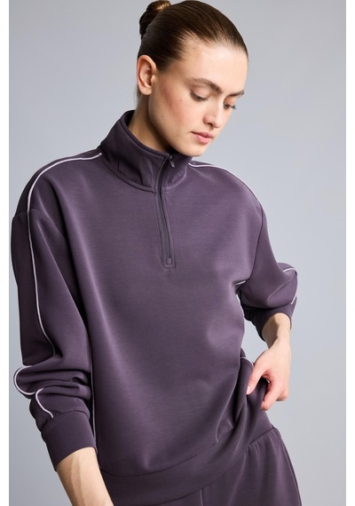 Defacto Ultra Yumuşak Standart Fit Yarım Fermuarlı Biyeli Dik Yaka Modal Sporcu Basic Sweatshirt H4537ax26aupr467 Mor-pr467