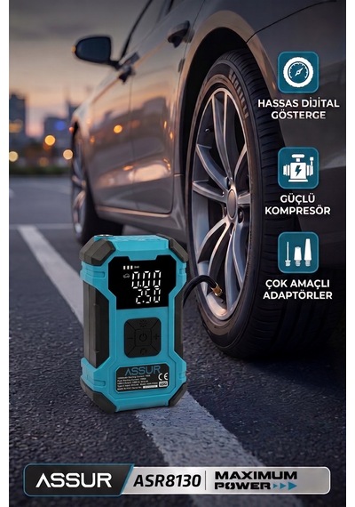 Assur 12000MAH Oto Kompresör Powerbank Led Işık - 3253
