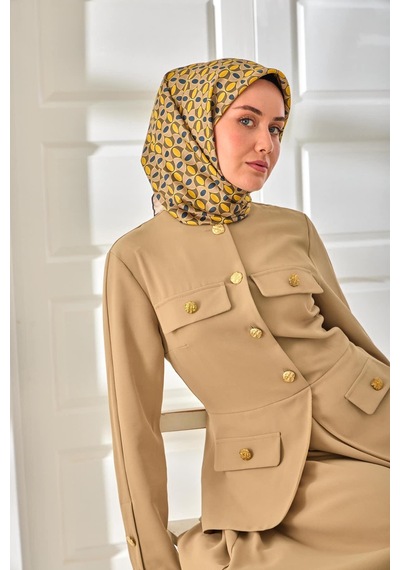 Silk Home Twill İpek Eşarp 11481-27 Vizon, Mavi, Sarı, Yeşil, Koyu Vizon